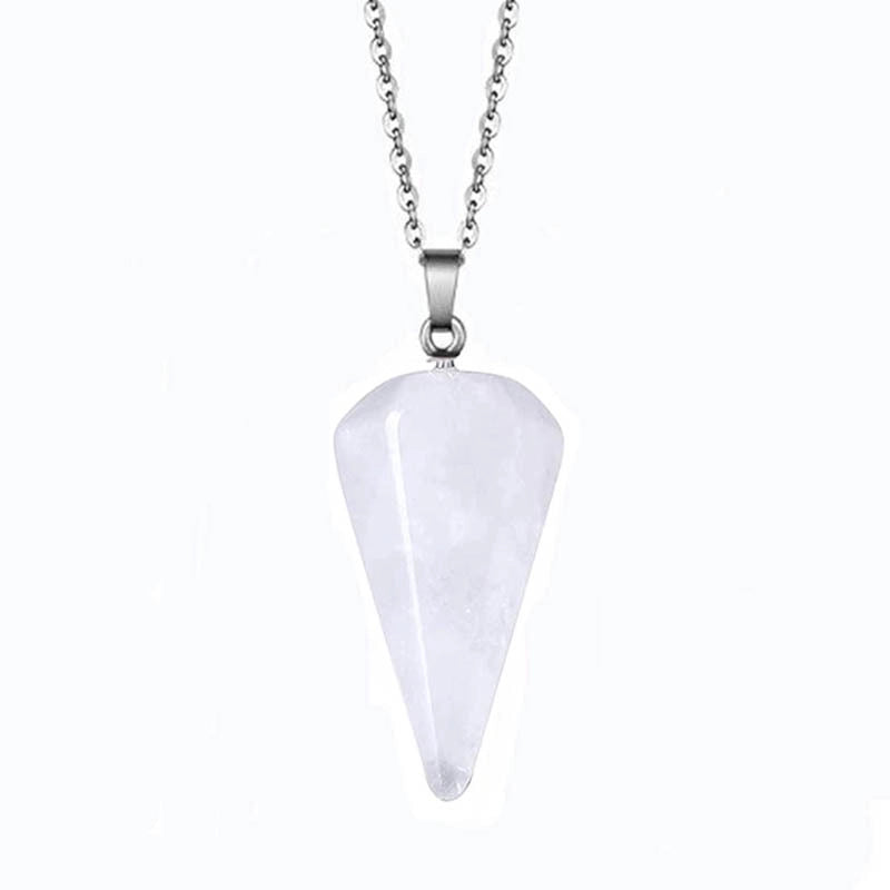 Fashion Hexagonal Cone Natural Crystal Stone Polishing Pendant Necklace 1 Piece