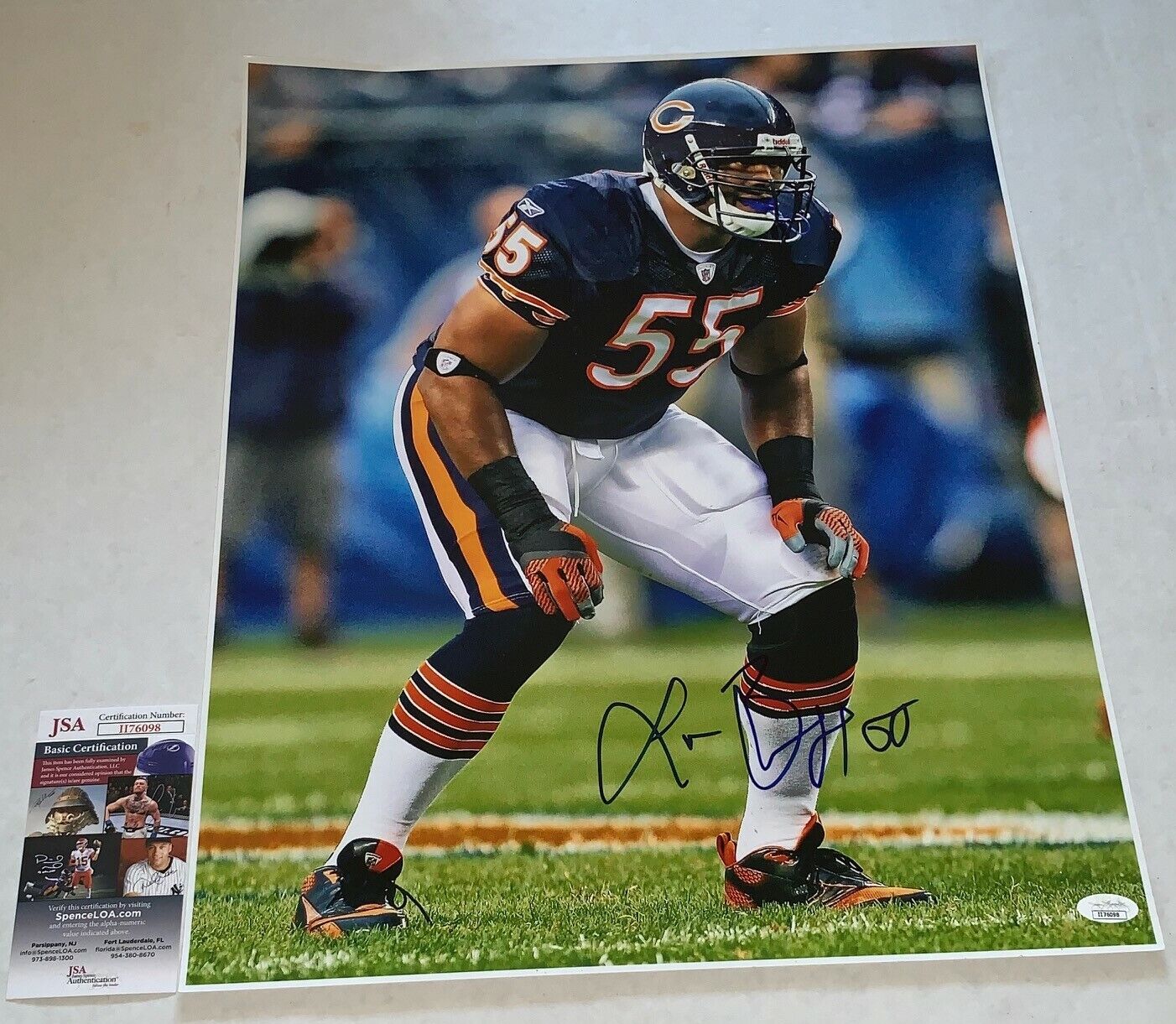 Lance Briggs signed Chicago Bears 16x20 Photo Poster painting autographed JSA