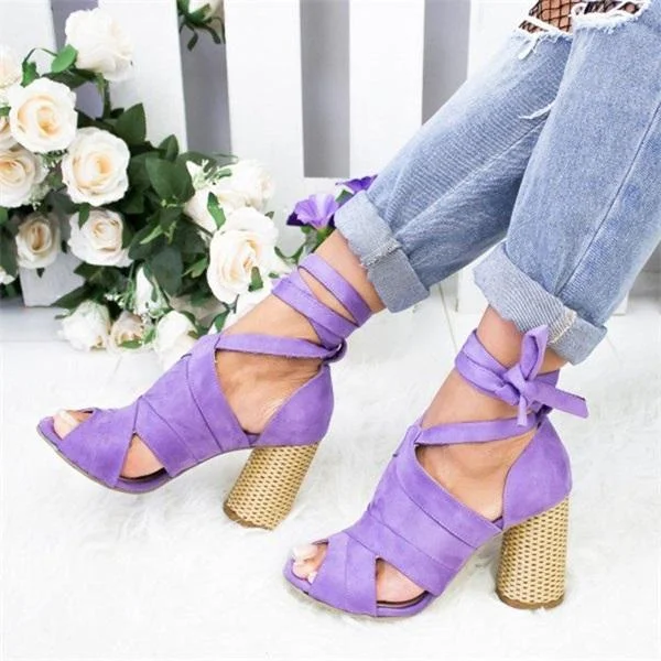 Women Summer Fashion Strappy Thick Heel Sandals