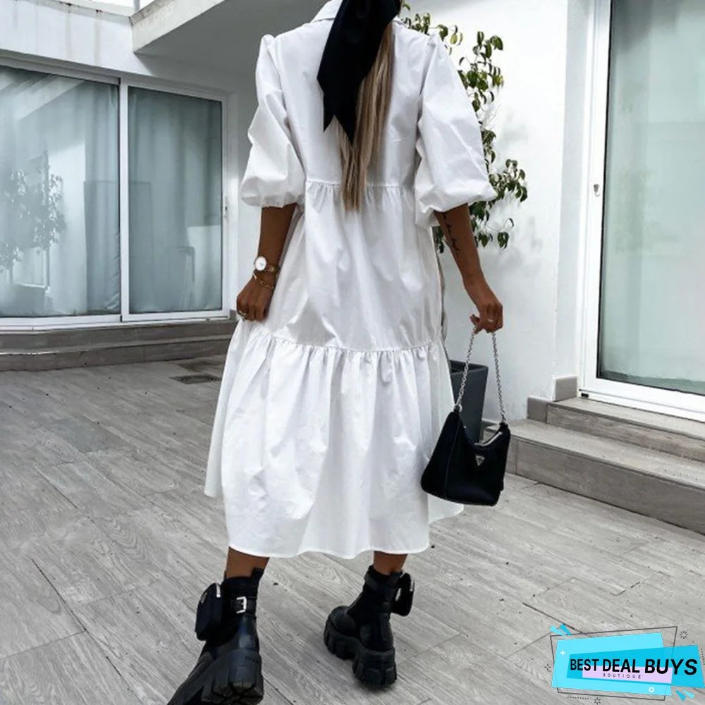Simple Solid Color Loose Shirt Doll Dress White Dresses