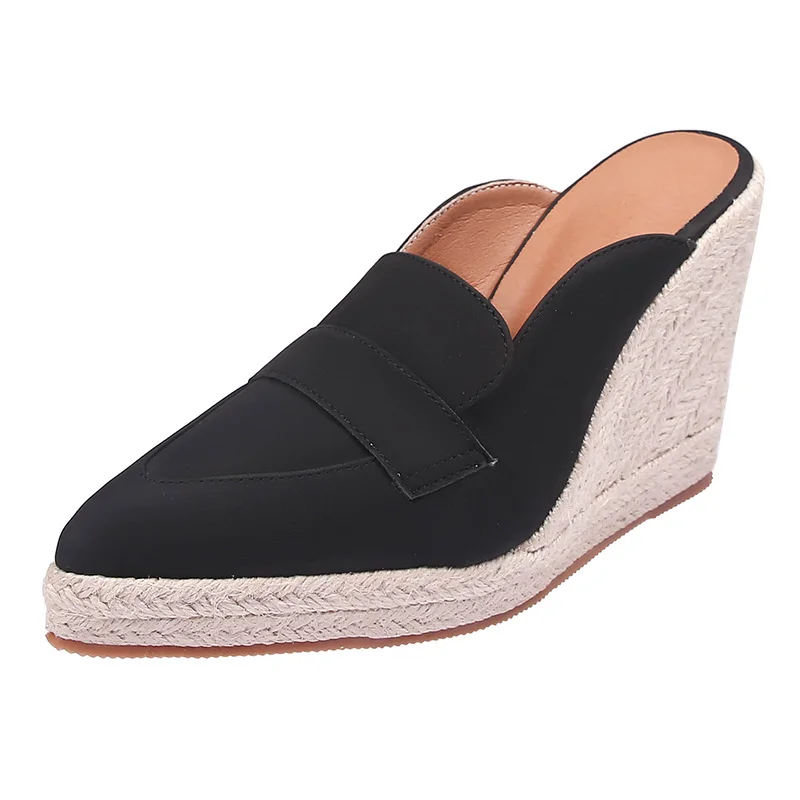 Wongn Wongn Spring And Autumn Pointed Slope With Thick Bottom With Baotou Drag Empty Women's Shoes Straw Hemp Rope Thick Bottom