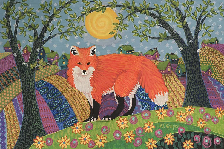 Partial AB Drill - Full Round Drill Diamond Painting - Colorful Fox - 50*40cm