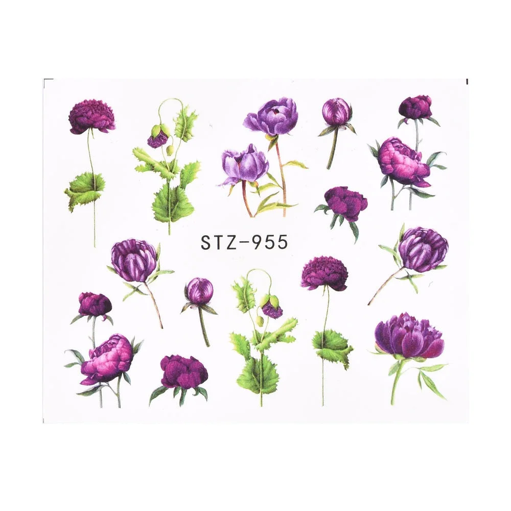 Coloful Flower Leaf 3D Stickers on Nails Decoration Tattoo Water Decals Nail Sticker UV Gel Slider Manicure Wraps-Nail Inspo