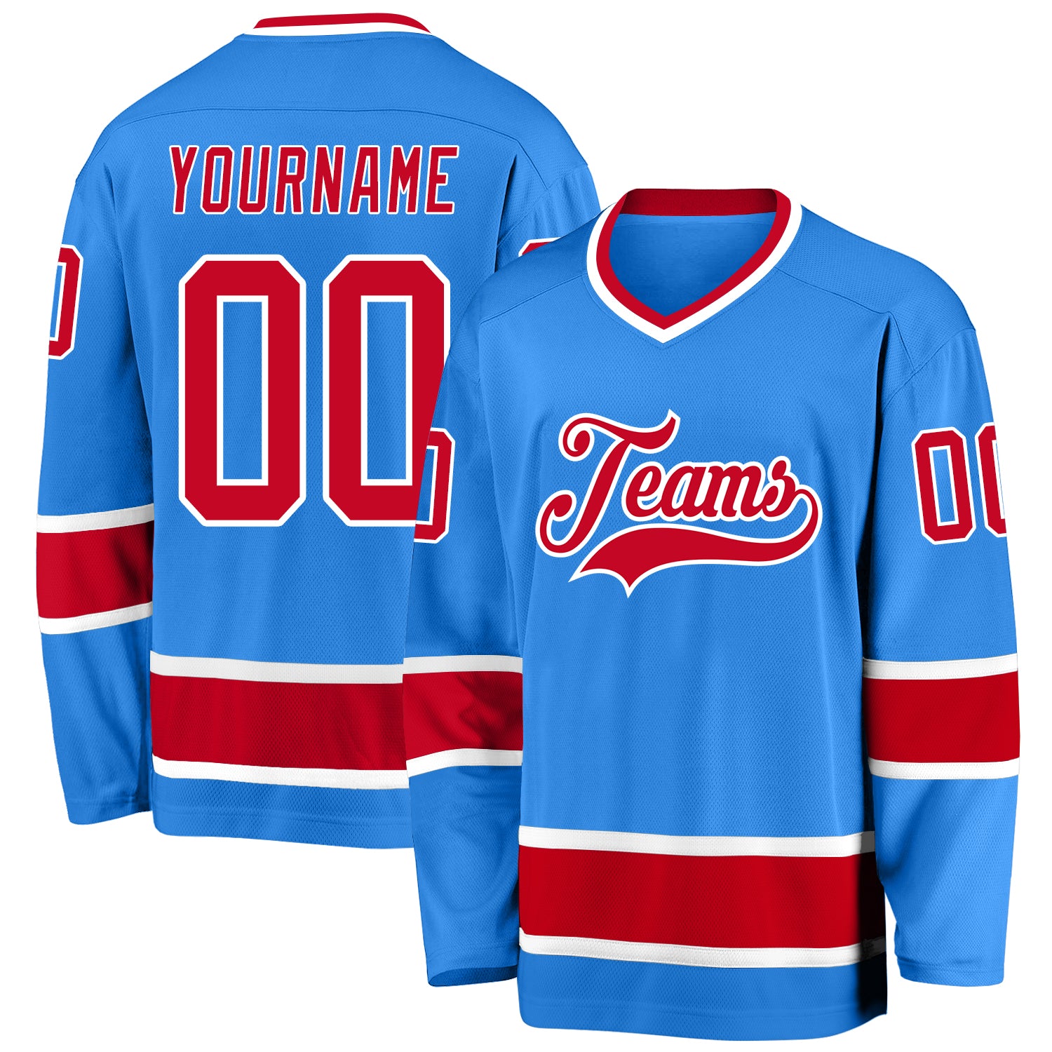 Custom Powder Blue Red-White Hockey Jersey | captainssportss.com