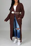 Women's Long Knit Solid Color Dual Pocket Cardigan