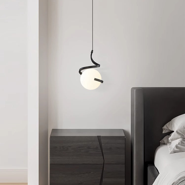 Contemporary Nordic Arc Copper Strip Glass Ball Shade 1-Light Pendant Light For Living Room