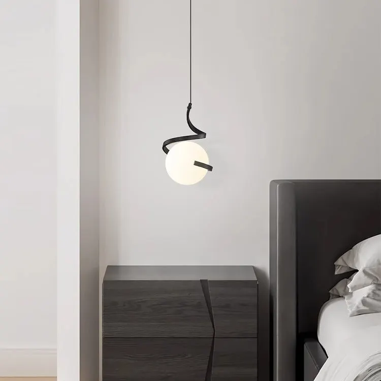 Contemporary Nordic Arc Copper Strip Glass Ball Shade 1-Light Pendant Light For Living Room