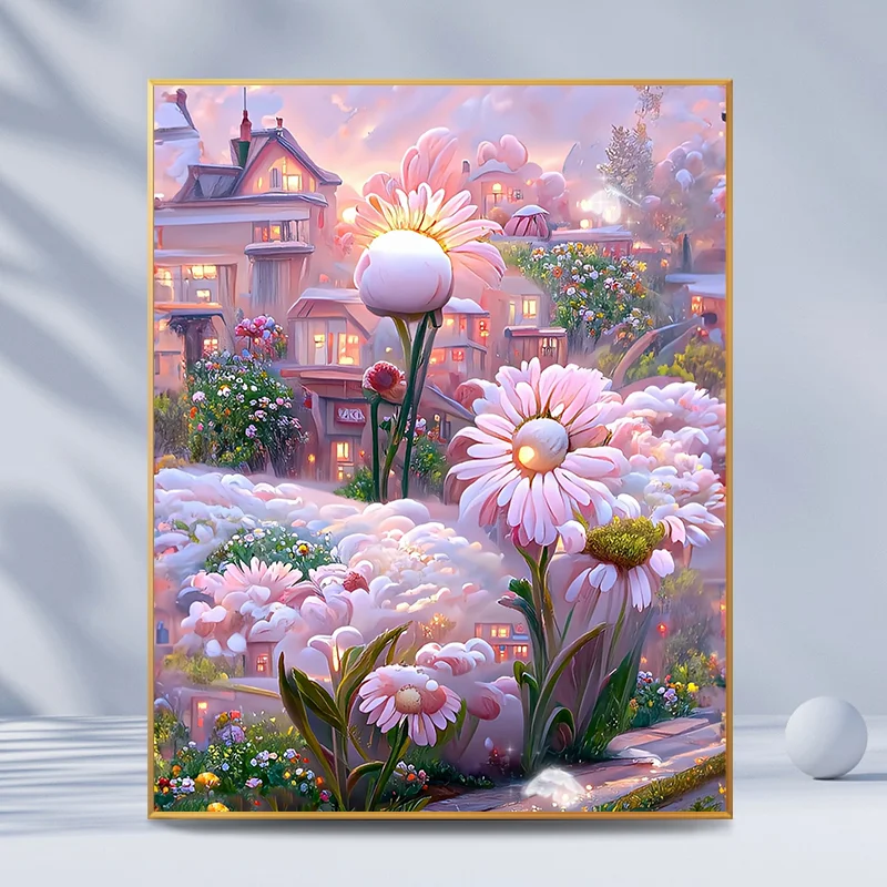 Diamond Painting - Full Round Drill - Pink Flower(30*40 - 40*50cm)