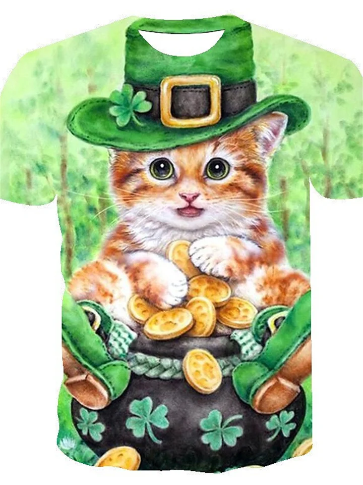 Green 3D Short-sleeved T-shirt Cute Cat Figure Women S M L XL 2XL 3XL 4XL 5XL