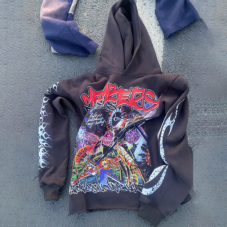 Vintage Relaxed Graffiti Art Print Fleece-lined Hoodie