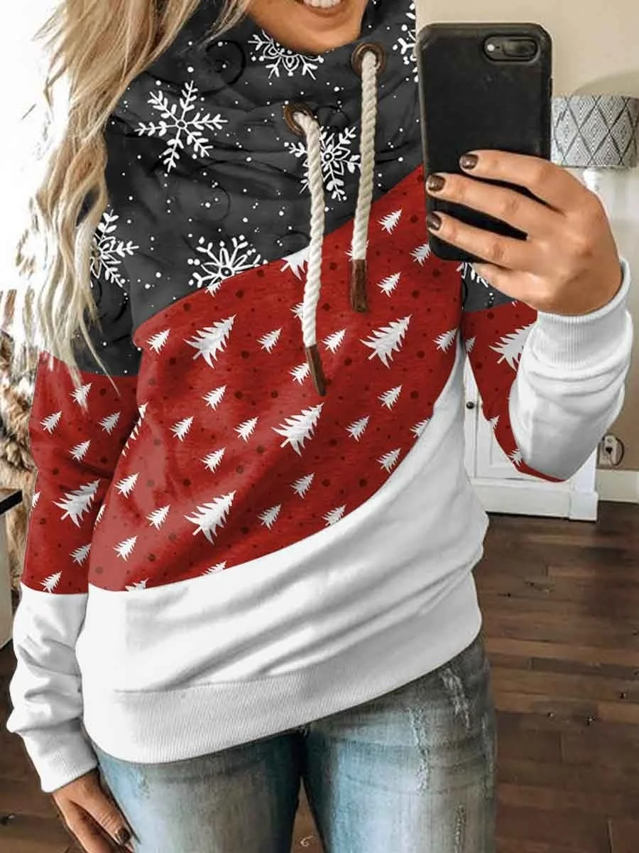 Snowflake Color Block Printed Women's Sweatshirt