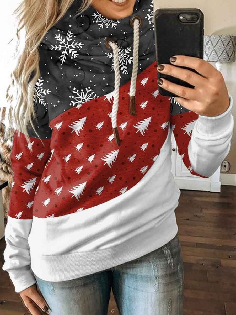Snowflake Color Block Printed Women's Sweatshirt