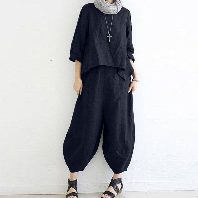 Comstylish Women's Loose Casual Cotton And Linen Two-Piece Suit