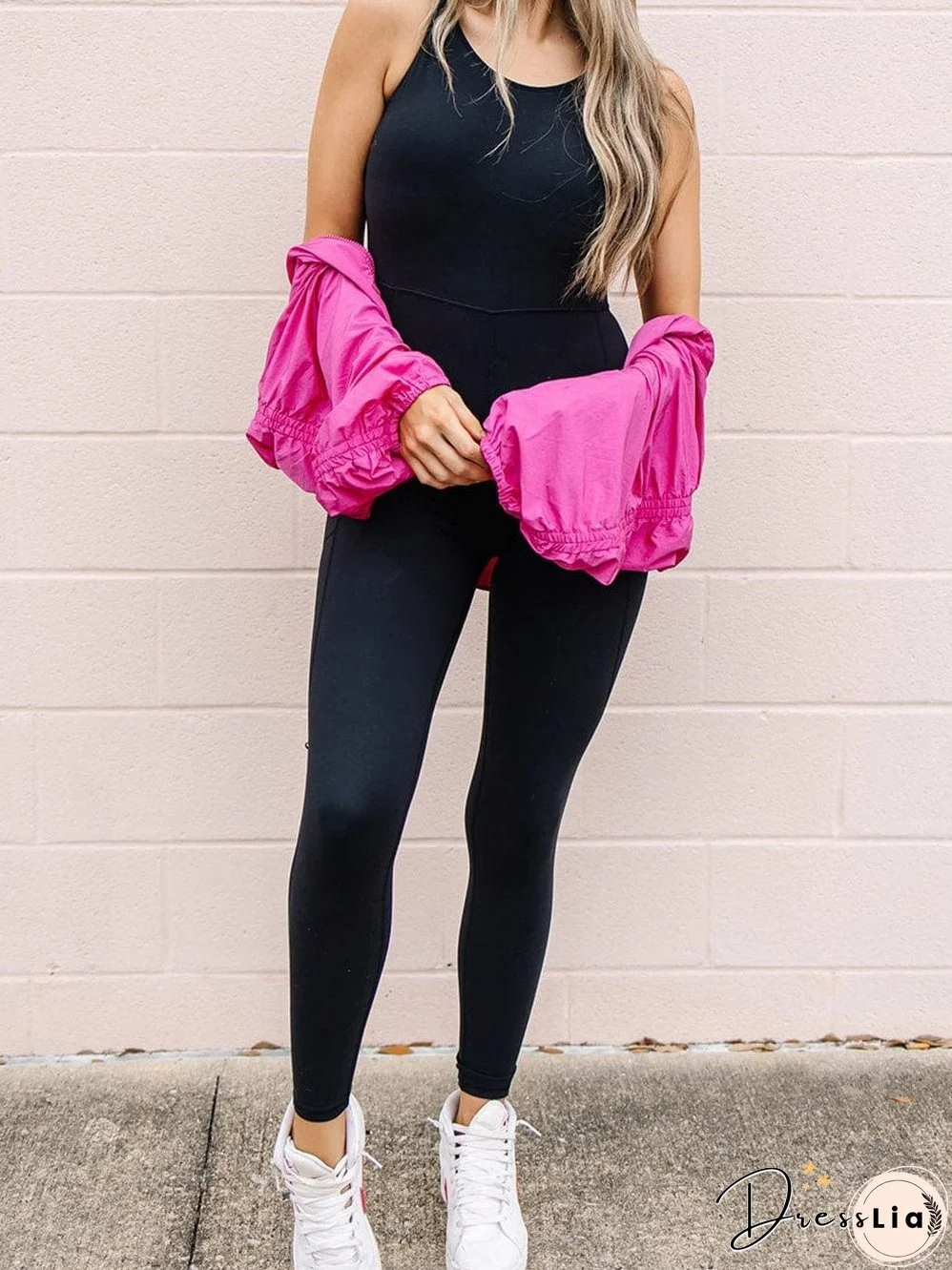 Black Backless High Waist Sports Jumpsuit with Side Pockets