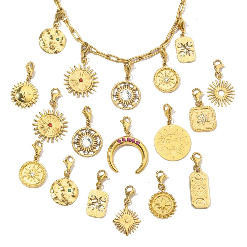 3 PCS/Package Titanium Steel Rhinestones Sun Moon Pendant Jewelry Accessories