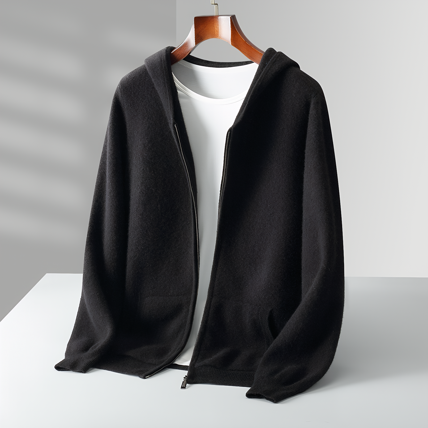 Men's Hooded Wool Cardigan | Zip-Front with Side Pockets REAL SILK LIFE