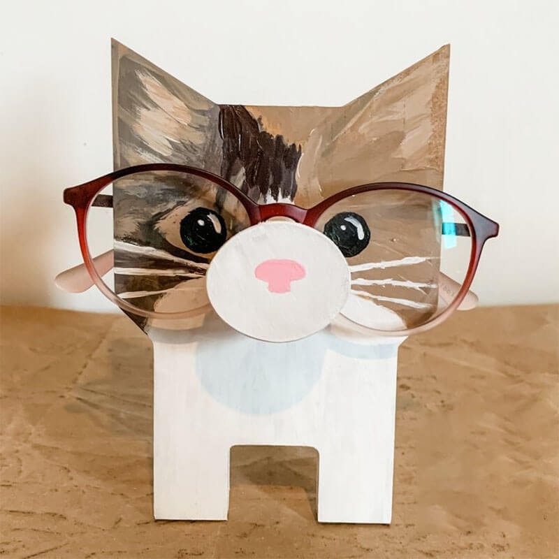 WoodyOrnament Handmade Glasses Stand Cat