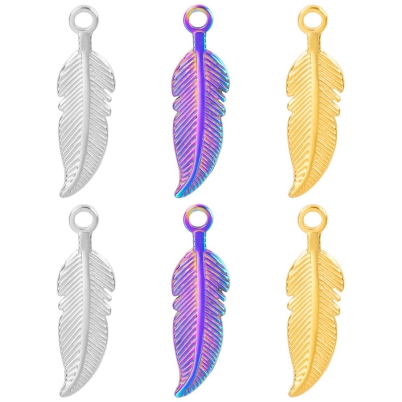 1 Piece 304 Stainless Steel Feather Pendant