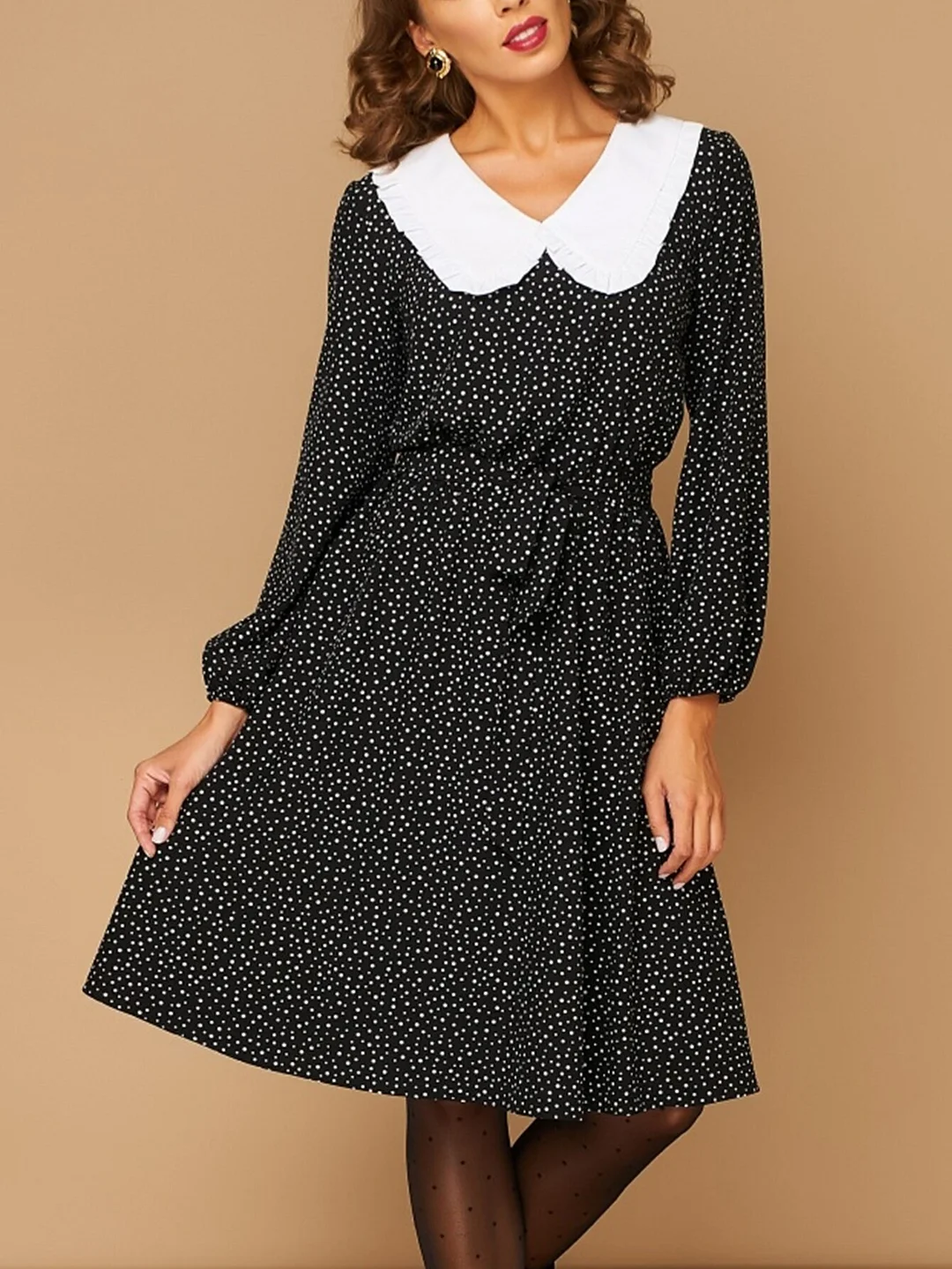 Jangj S.FLAVOR Women Dot Polka Casual Dress 2022 Autumn Fashion V-neck Ruffle A-line Vestidos De Vintage Style