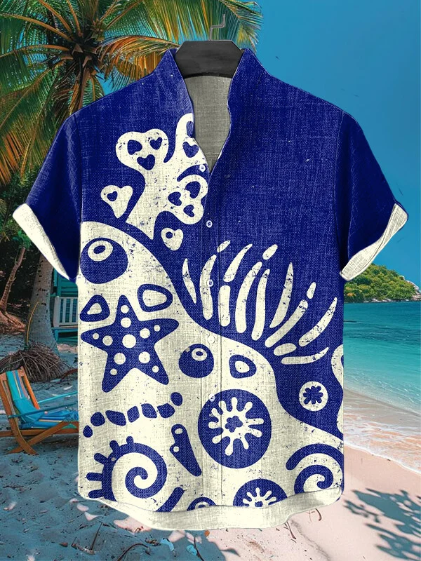 Men's Vacation Ocean Waves Art Print Casual Shirt