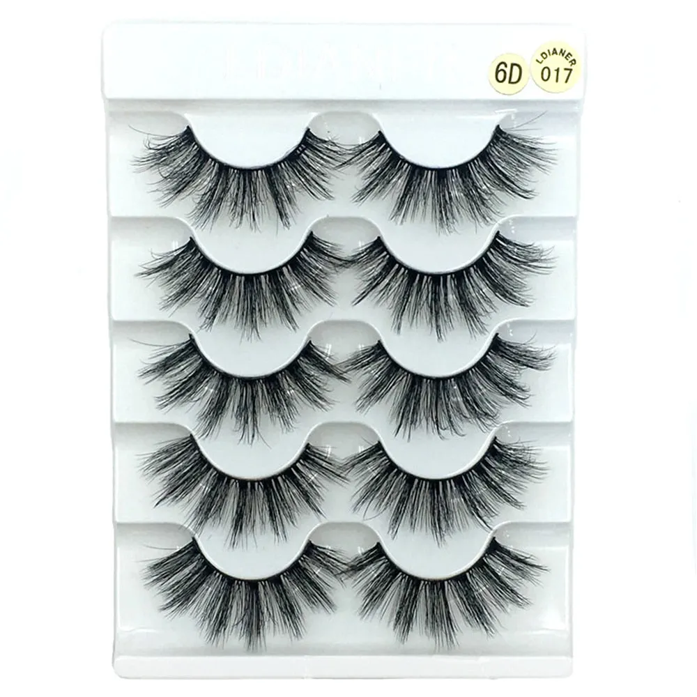5Pairs 6D Mink Lashes False Eyelashes Natural Long Eyelash Extension Cross Volume Soft Fake Eye Lashes Winged Faux Cils Dropship