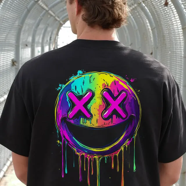 Dripping Neon Smile Printed Men's T-shirt