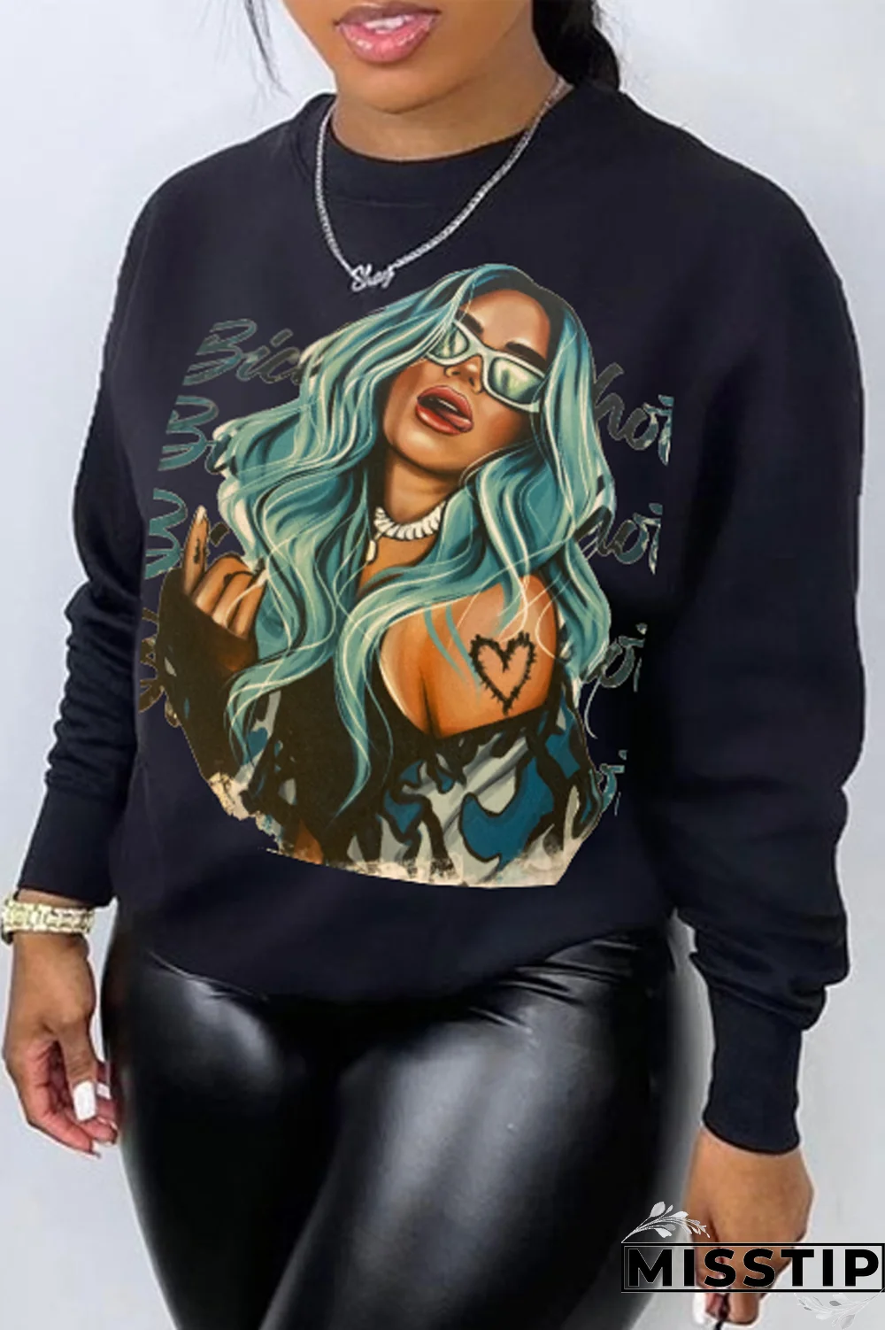 Grey Daily Celebrities Print Patchwork O Neck Tops