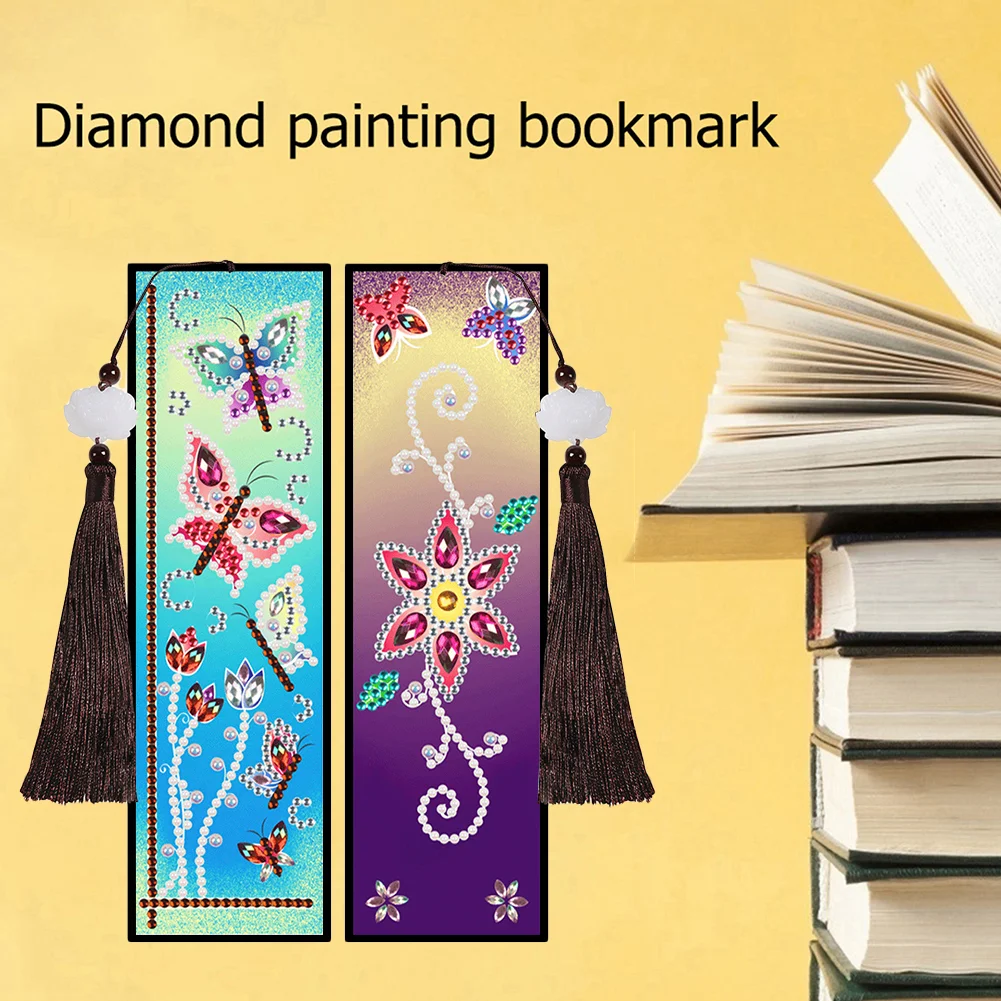 2pcs Creative DIY Diamond Painting Bookmark Special Leather Tassel Tags Art