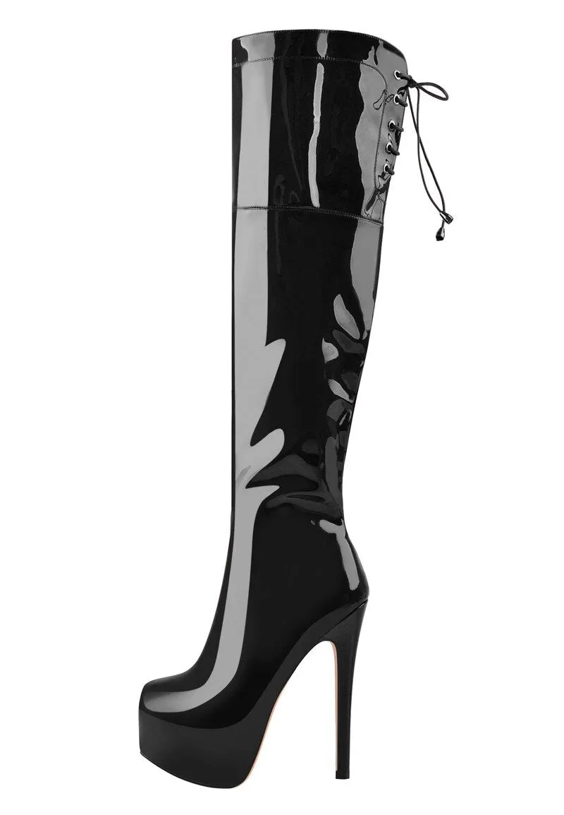 Onlymaker Women's Sexy Platform Zip 16cm High Heel Stiletto Stretch Over The Knee High Boot plus size US5~US15 women boots