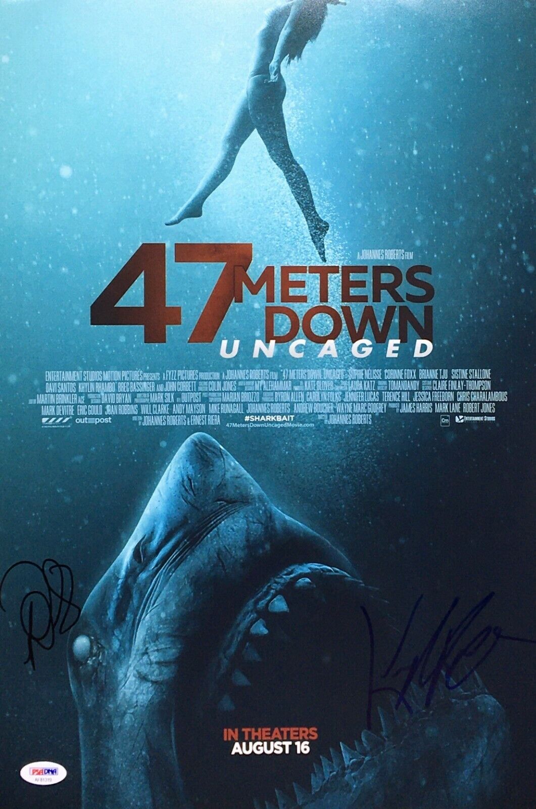 Davi Santos Khylin Rhambo Signed '47 Meters Down: Uncaged' 12x18 Photo Poster painting PSA 81319