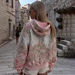 Women's Floral Printed Boho Casual Hooded Sweatshirt - Image 2