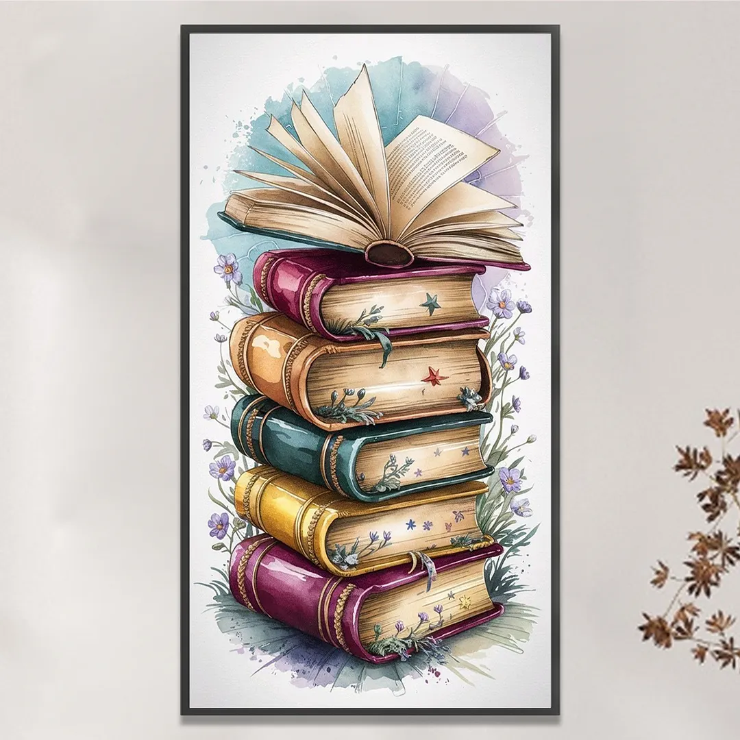 Book Piles Full 11CT DIY Stamped Cross Stitch Kits for Adults Home Decor 40x70cm
