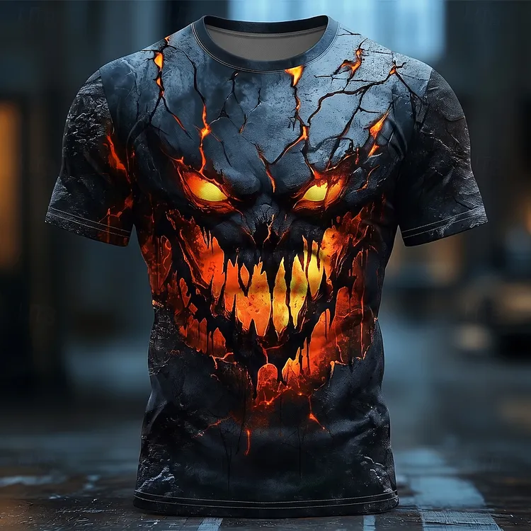 Men's Vintage Halloween Print Crew Neck Short Sleeve Casual T-shirt