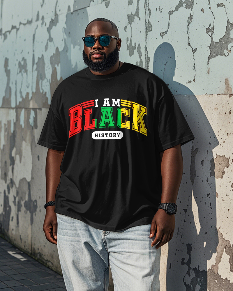 Men's Plus Size Black History Month Printed Round Neck Short Sleeve T-shirt