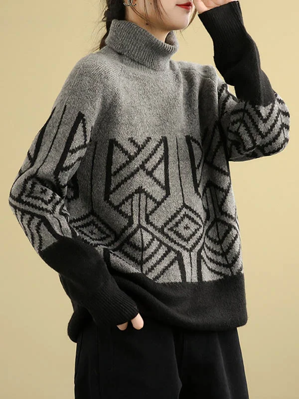 Original Print High-Neck Knitting Sweater