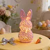 Easter Bunny Night Light 3D Printed LED Cute Rabbit Lamp Lighted Hollow Out Bunny Figurine Easter Gifts Kawaii Room Decor (5PCS)