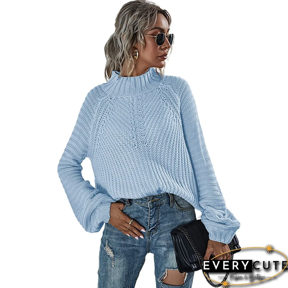 Solid Light Blue Knit Pullover Sweater