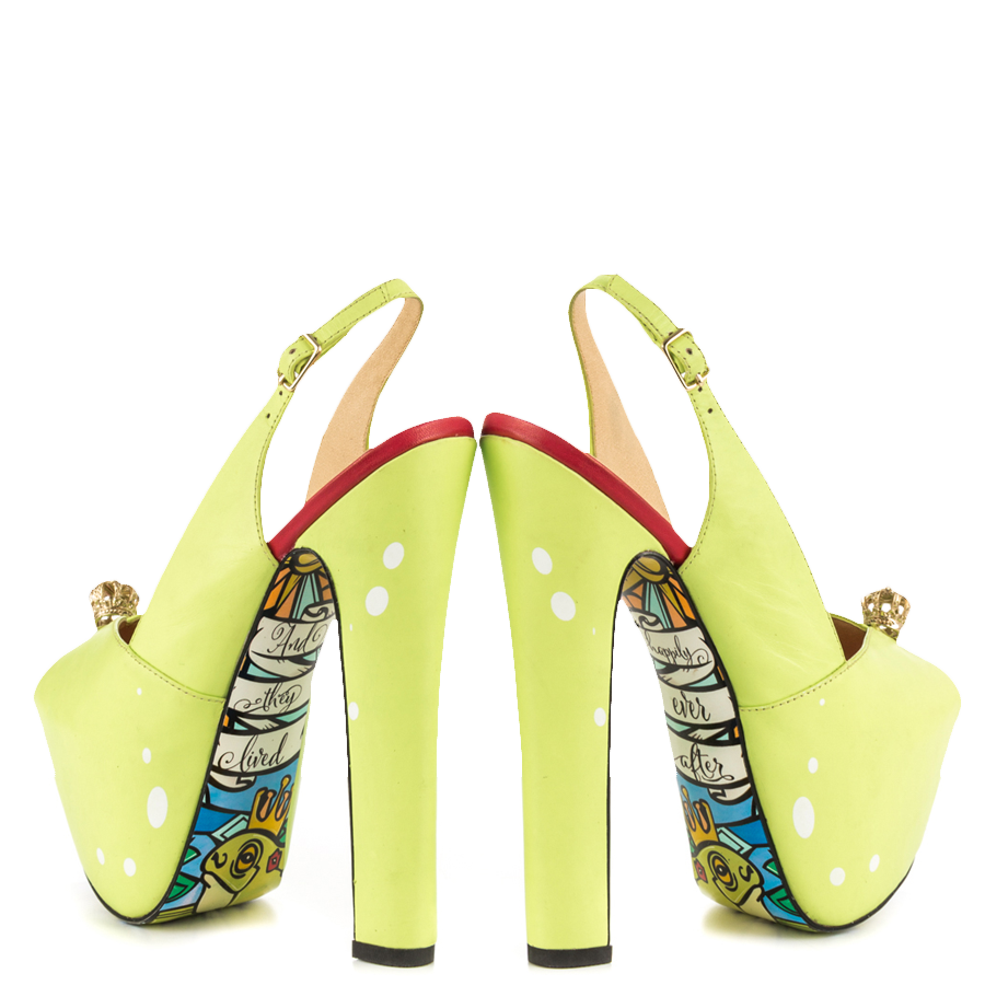 Light Yellow Slingback Pumps Printed Platform Heels Chunky HeelsFSJshoes