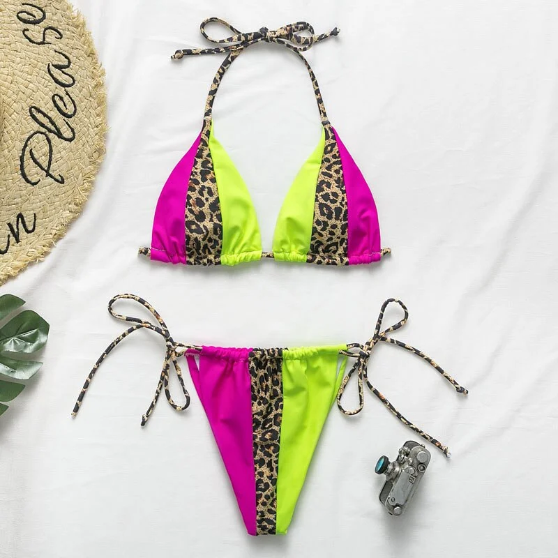Peachtan Halter Leopard Bikini 2020 Ladies Swimwear Women Sexy Swimsuit Female Bathing Suit Summer Beach Wear Micro Bikini Set