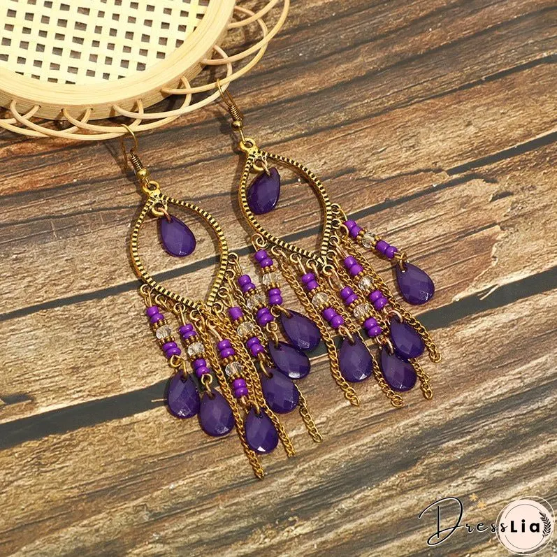 Antique gold-plated long fringed earrings for women vintage waterdrop bohemian chain earrings
