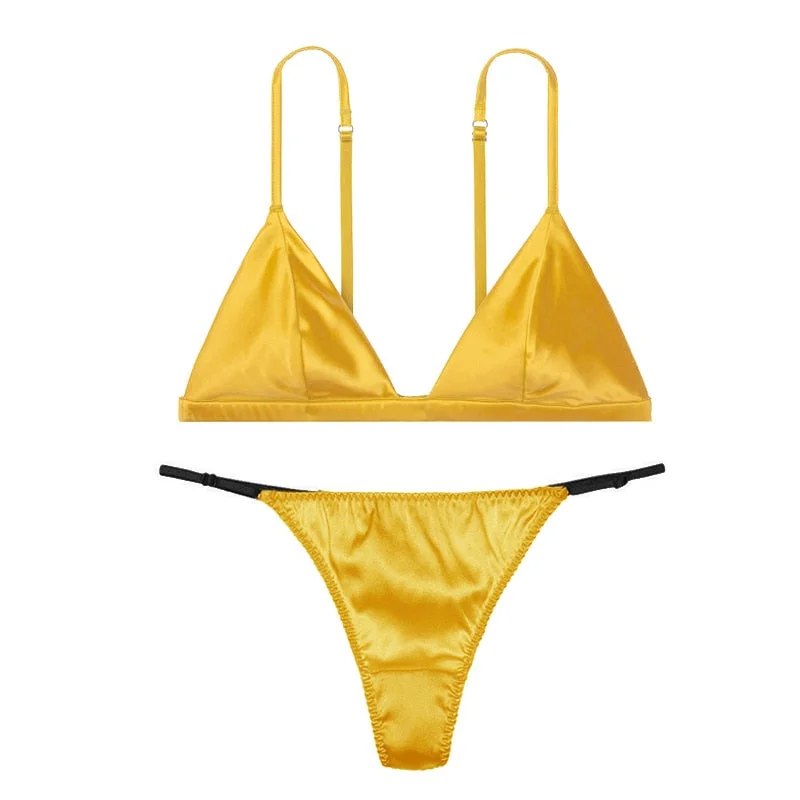 Luxury Silk Lingerie For Ladies Comfort Satin Bralette Wireless Bra Sets Sexy Lace Underwear Women Intimates Green Brief Sets