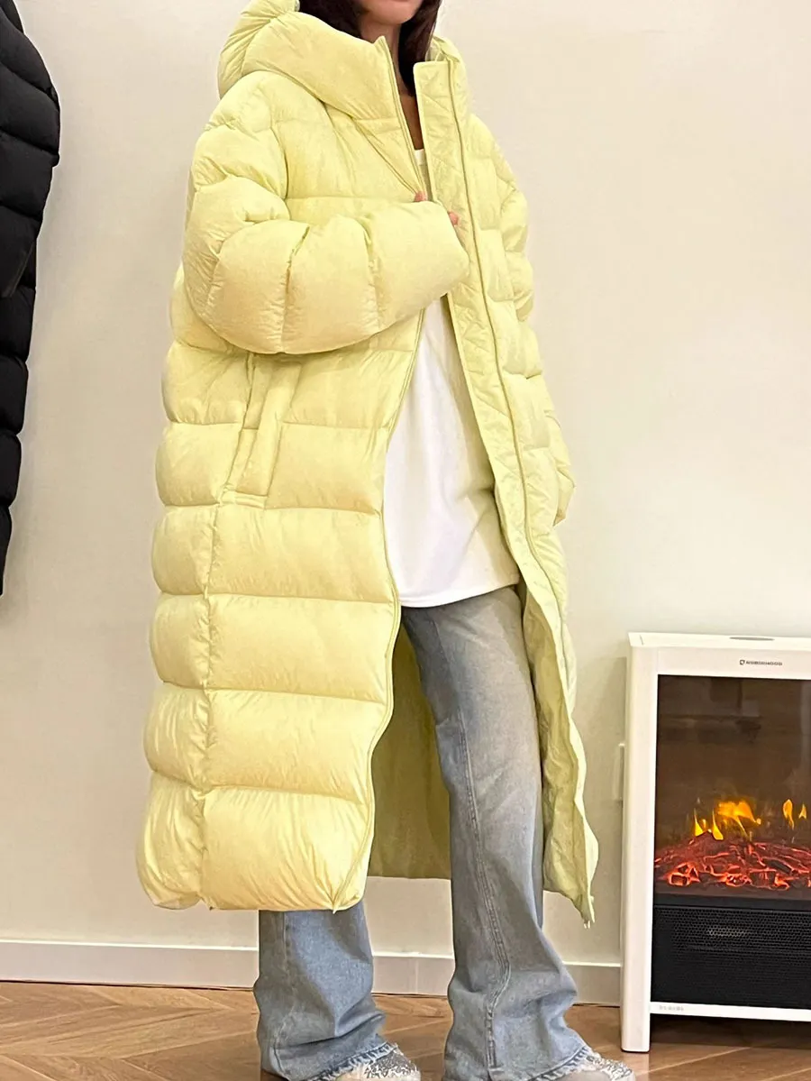 Uveng Cold Resistant Goose Down Add Thick Big Quilt Down Jacket Female Long Style 2024 New When There Is No Gallbladder Straight Filling Puff Coat Fashion