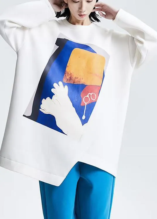 Organic Asymmetrical design cotton Spring Clothes Fabrics Graffiti Print T Shirt