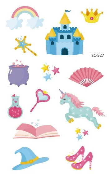 12 kinds Cartoon Fairy Princess Temporary Tattoo Stickers for Kids faux tatouage temporaire Disposable Children Cute Girl Gift