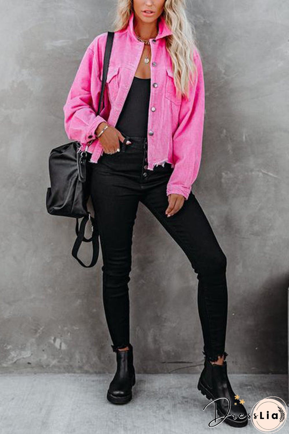 Frayed Hem Cropped Corduroy Jacket