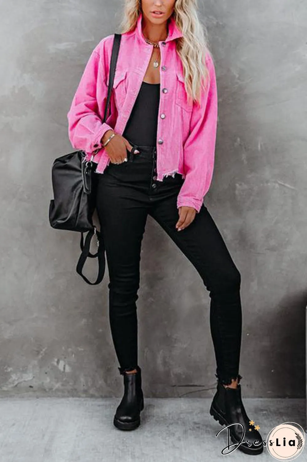 Frayed Hem Cropped Corduroy Jacket