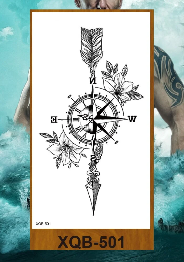 Temporary Tattoo Sticker Men Women Body Fake Tatoo Mechanical Robotic Arm Photorealistic Steampunk Astronaut Compass