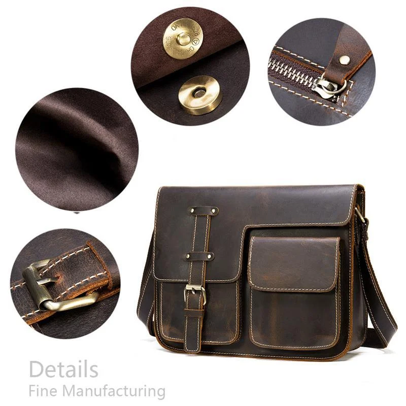 Men's High Quality Leather Shoulder Bag Buckle Closure Crossbody Bag