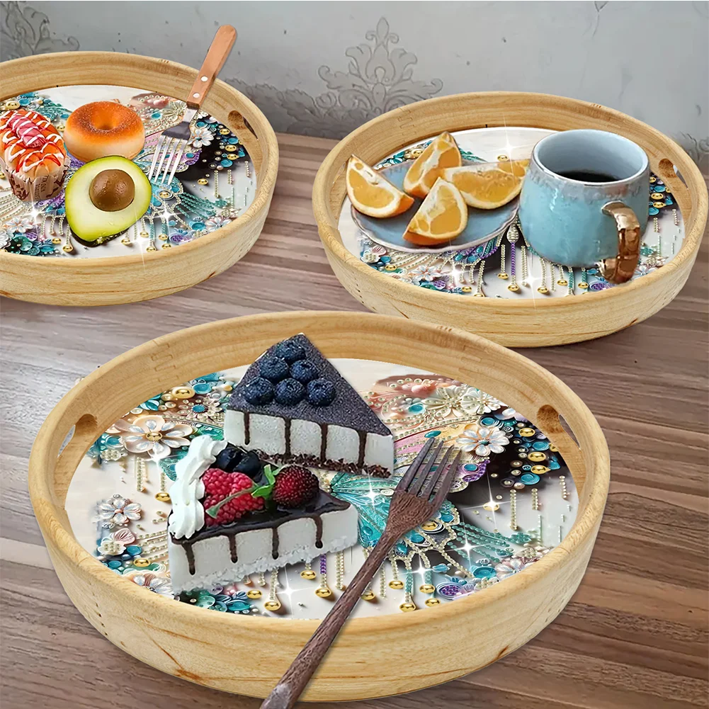 DIY Butterfly Wooden Diamond Food Dinner Plate with Handle for Coffee Table