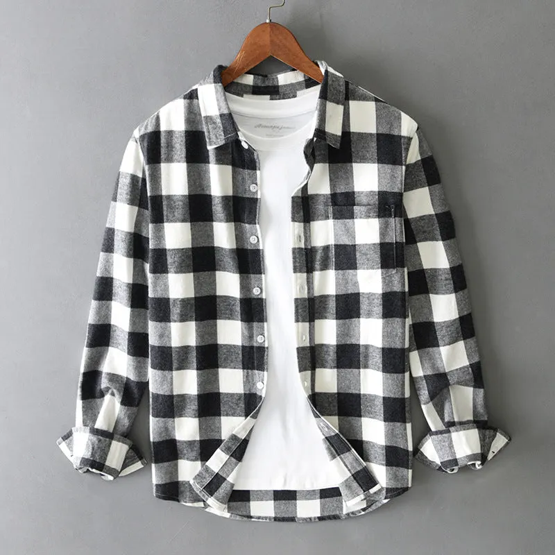 Men's Brushed Cotton Plaid Shirt &ndash; Soft Buffalo Check Layering &ndash; Blue